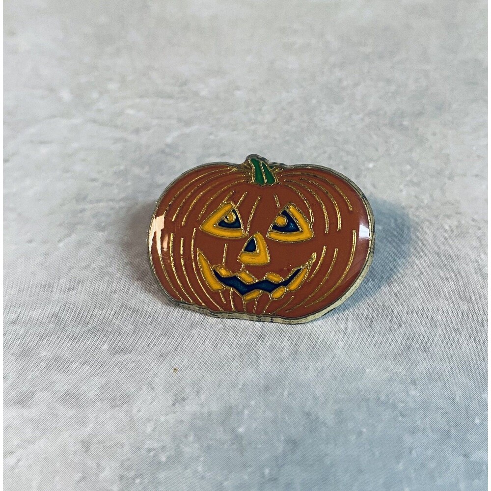 Enamel Orange Halloween Thanksgiving Pumpkin Brooch